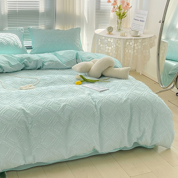 91家纺网 家纺一手货源 找家纺 贝尔 PELLHOME 日式北欧民宿大剪花水洗棉全棉四件套场景一（春节不打烊)（可抖音代发） 水蓝色