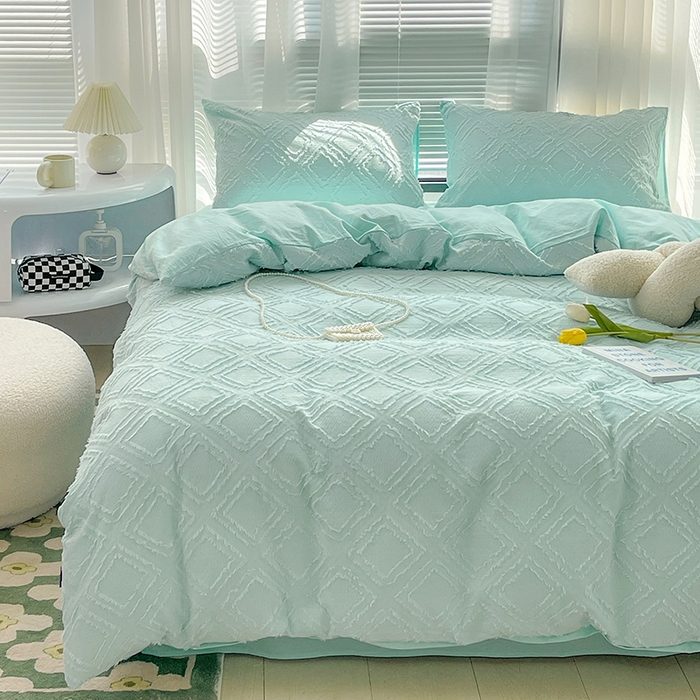 91家纺网 家纺一手货源 找家纺 贝尔 PELLHOME 日式北欧民宿大剪花水洗棉全棉四件套场景一（春节不打烊)（可抖音代发） 水蓝色