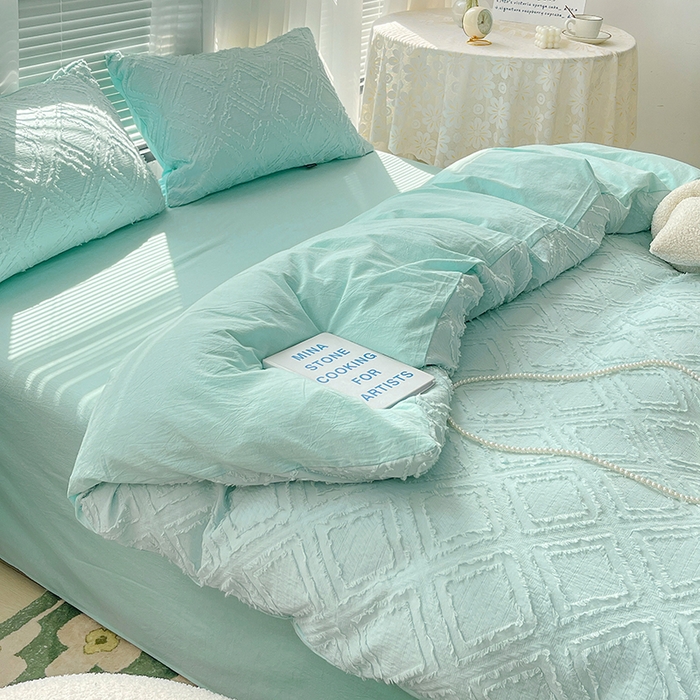 91家纺网 家纺一手货源 找家纺 贝尔 PELLHOME 日式北欧民宿大剪花水洗棉全棉四件套场景一（春节不打烊)（可抖音代发） 水蓝色