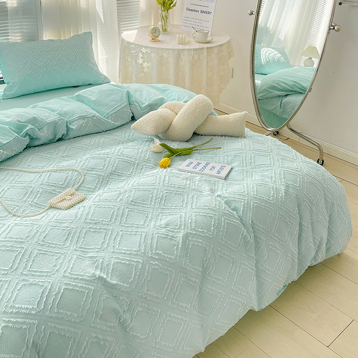 91家纺网 家纺一手货源 找家纺 贝尔 PELLHOME 日式北欧民宿大剪花水洗棉全棉四件套场景一（春节不打烊)（可抖音代发） 水蓝色