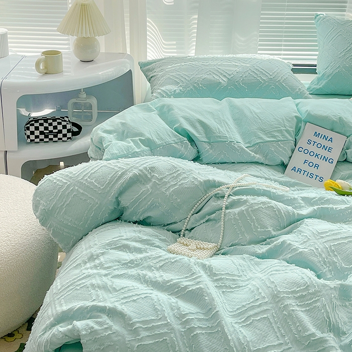 91家纺网 家纺一手货源 找家纺 贝尔 PELLHOME 日式北欧民宿大剪花水洗棉全棉四件套场景一（春节不打烊)（可抖音代发） 水蓝色