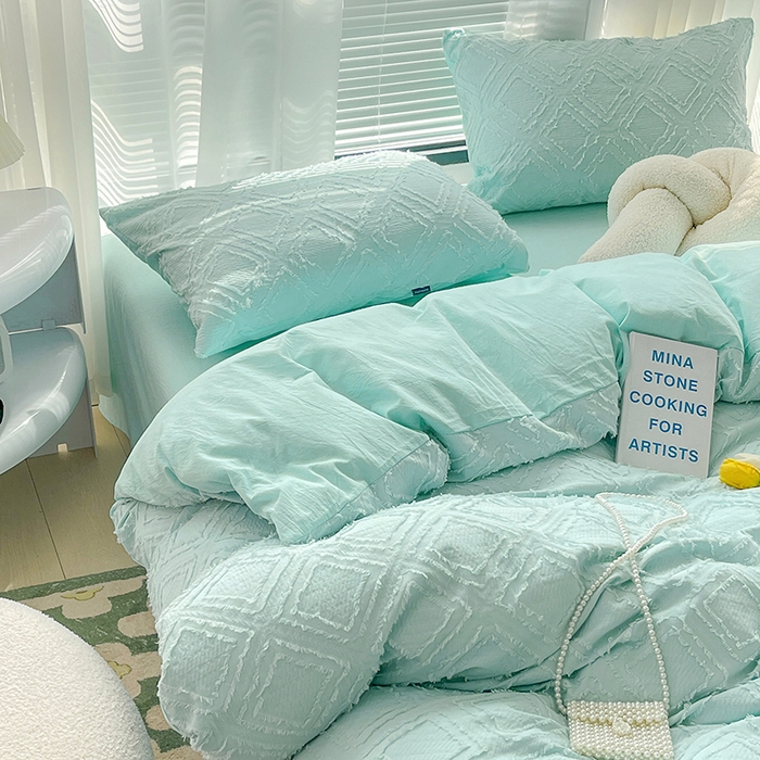 91家纺网 家纺一手货源 找家纺 贝尔 PELLHOME 日式北欧民宿大剪花水洗棉全棉四件套场景一（春节不打烊)（可抖音代发） 水蓝色