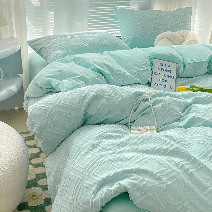 91家纺网 家纺一手货源 找家纺 贝尔 PELLHOME 日式北欧民宿大剪花水洗棉全棉四件套场景一（春节不打烊)（可抖音代发） 水蓝色
