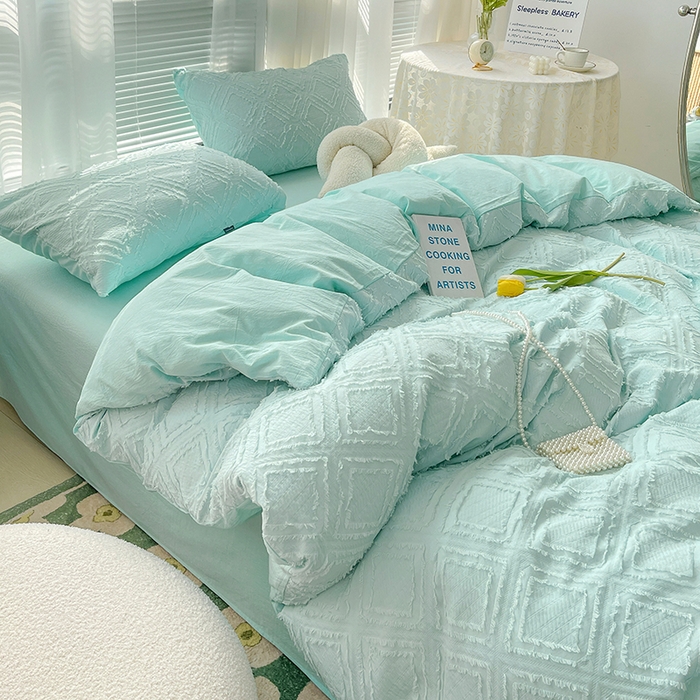 91家纺网 家纺一手货源 找家纺 贝尔 PELLHOME 日式北欧民宿大剪花水洗棉全棉四件套场景一（春节不打烊)（可抖音代发） 水蓝色