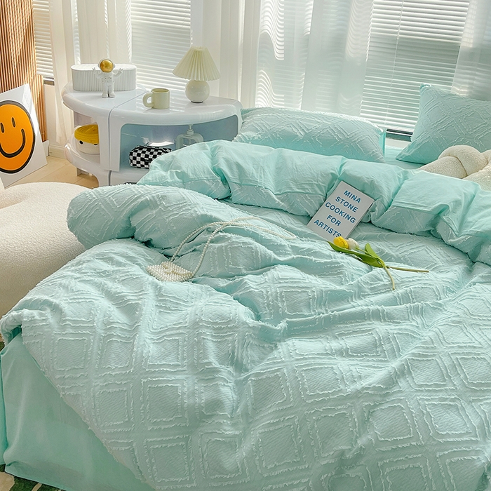 91家纺网 家纺一手货源 找家纺 贝尔 PELLHOME 日式北欧民宿大剪花水洗棉全棉四件套场景一（春节不打烊)（可抖音代发） 水蓝色