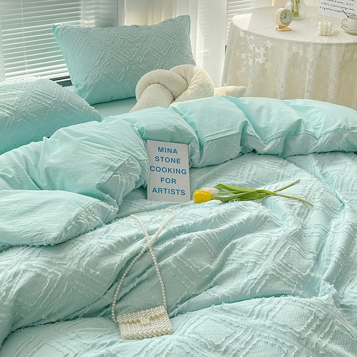 91家纺网 家纺一手货源 找家纺 贝尔 PELLHOME 日式北欧民宿大剪花水洗棉全棉四件套场景一（春节不打烊)（可抖音代发） 水蓝色