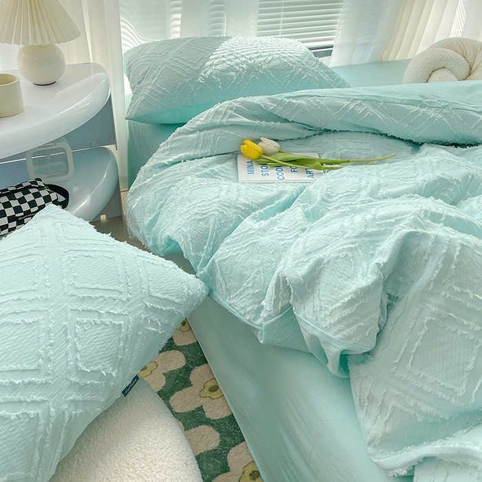 91家纺网 家纺一手货源 找家纺 贝尔 PELLHOME 日式北欧民宿大剪花水洗棉全棉四件套场景一（春节不打烊)（可抖音代发） 水蓝色