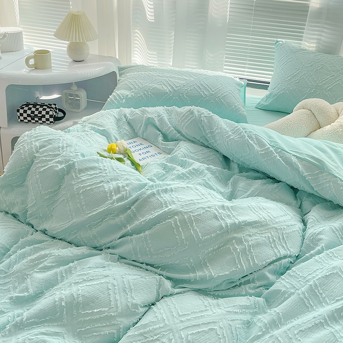 91家纺网 家纺一手货源 找家纺 贝尔 PELLHOME 日式北欧民宿大剪花水洗棉全棉四件套场景一（春节不打烊)（可抖音代发） 水蓝色