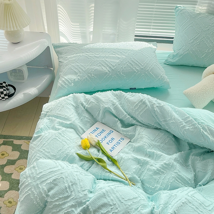 91家纺网 家纺一手货源 找家纺 贝尔 PELLHOME 日式北欧民宿大剪花水洗棉全棉四件套场景一（春节不打烊)（可抖音代发） 水蓝色