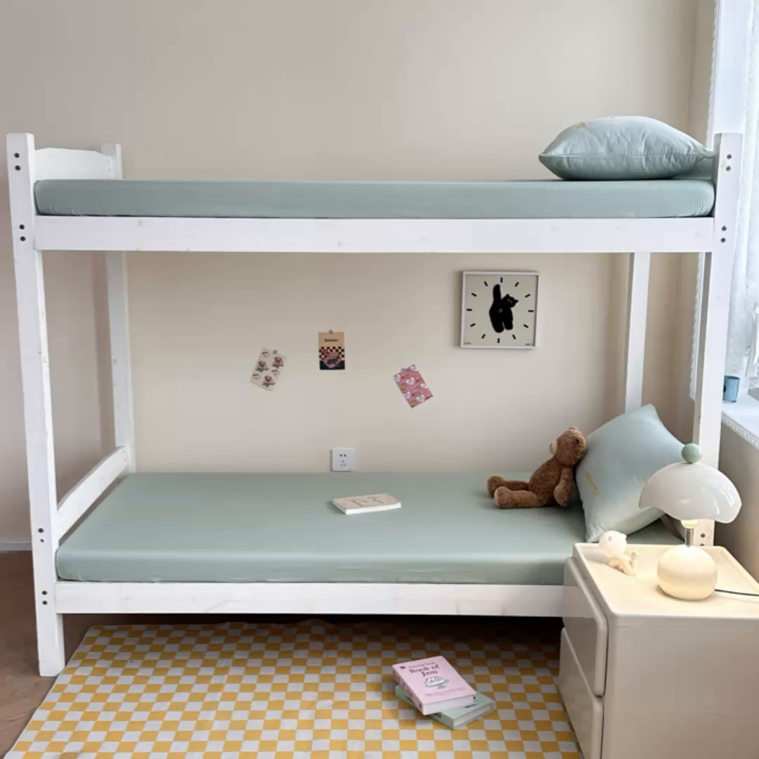 91家纺网 家纺一手货源 找家纺 摩妮卡 2025新款学生床笠上下铺全棉床笠三件套 薄荷绿