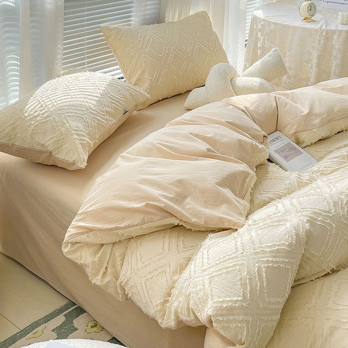 91家纺网 家纺一手货源 找家纺 贝尔 PELLHOME 日式北欧民宿大剪花水洗棉全棉四件套场景一（春节不打烊)（可抖音代发） 杏仁色