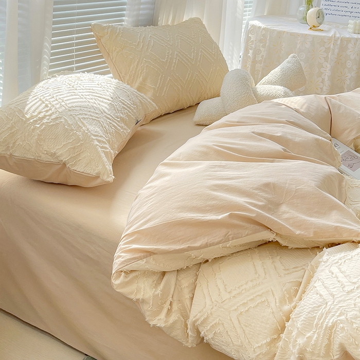 91家纺网 家纺一手货源 找家纺 贝尔 PELLHOME 日式北欧民宿大剪花水洗棉全棉四件套场景一（春节不打烊)（可抖音代发） 杏仁色