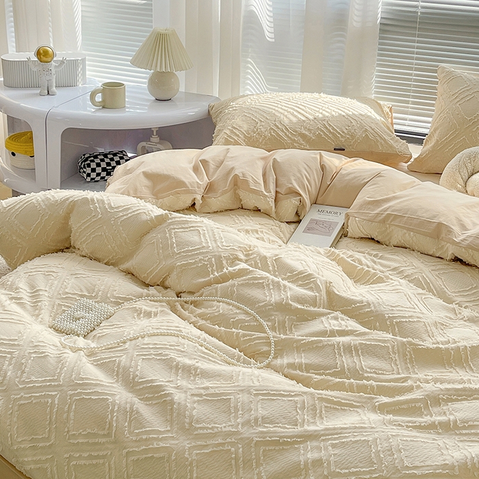 91家纺网 家纺一手货源 找家纺 贝尔 PELLHOME 日式北欧民宿大剪花水洗棉全棉四件套场景一（春节不打烊)（可抖音代发） 杏仁色