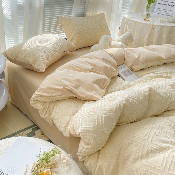 91家纺网 家纺一手货源 找家纺 贝尔 PELLHOME 日式北欧民宿大剪花水洗棉全棉四件套场景一（春节不打烊)（可抖音代发） 杏仁色