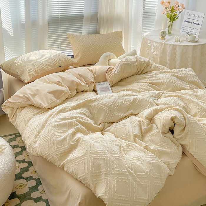 91家纺网 家纺一手货源 找家纺 贝尔 PELLHOME 日式北欧民宿大剪花水洗棉全棉四件套场景一（春节不打烊)（可抖音代发） 杏仁色