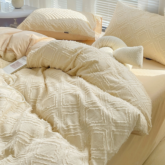 91家纺网 家纺一手货源 找家纺 贝尔 PELLHOME 日式北欧民宿大剪花水洗棉全棉四件套场景一（春节不打烊)（可抖音代发） 杏仁色