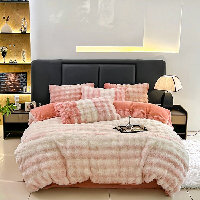 金爱家 2025新品全消光牛奶绒A类纯色獭兔毛绒立体牛奶绒四件套 七彩泡泡粉