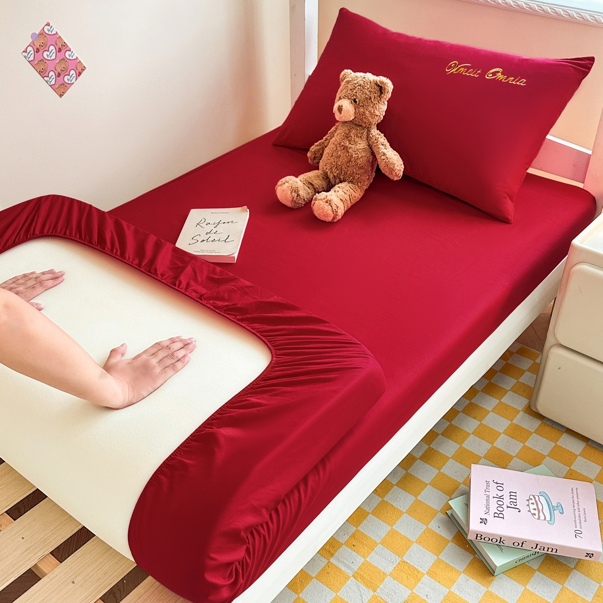 摩妮卡 2025新款学生床笠上下铺全棉床笠三件套 朵红