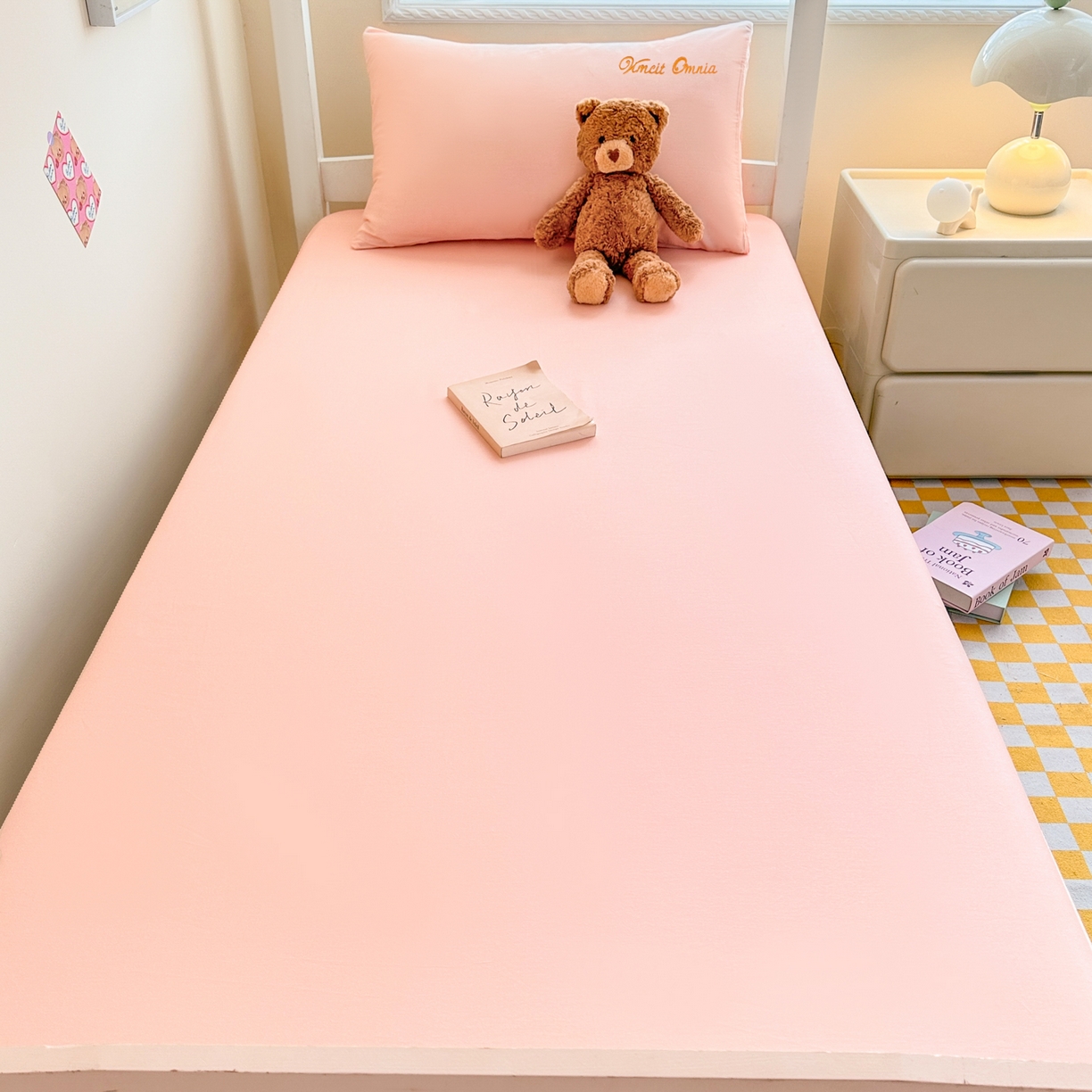 91家纺网 家纺一手货源 找家纺 摩妮卡 2025新款学生床笠上下铺全棉床笠三件套 粉玉