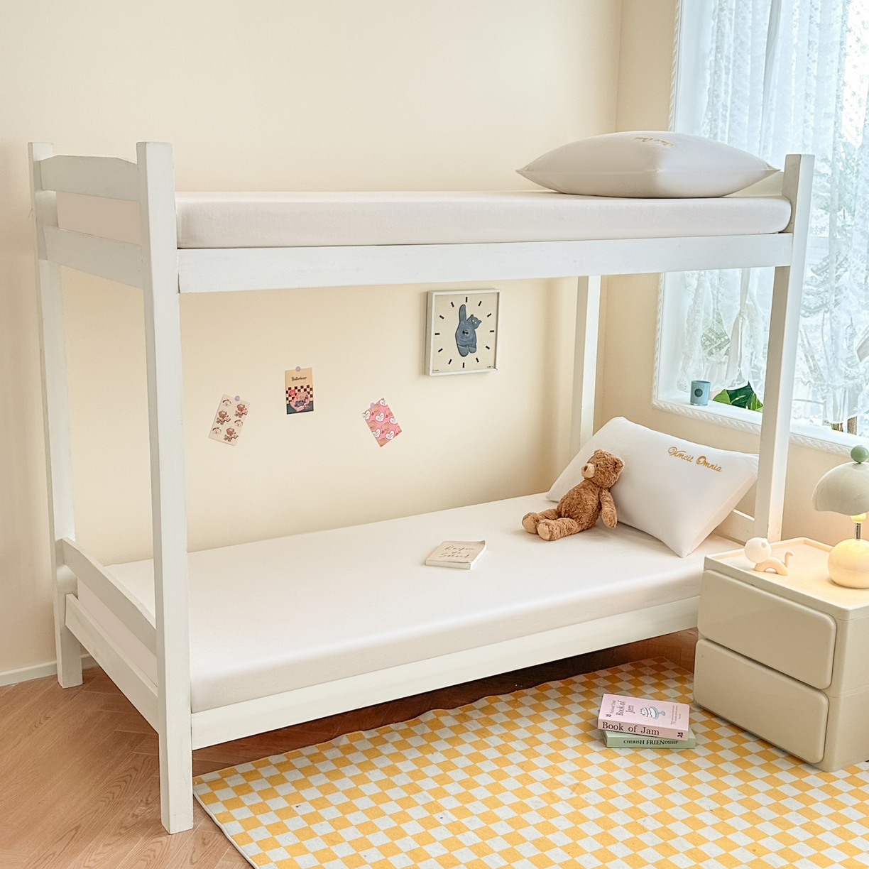 91家纺网 家纺一手货源 找家纺 摩妮卡 2025新款学生床笠上下铺全棉床笠三件套 高贵白