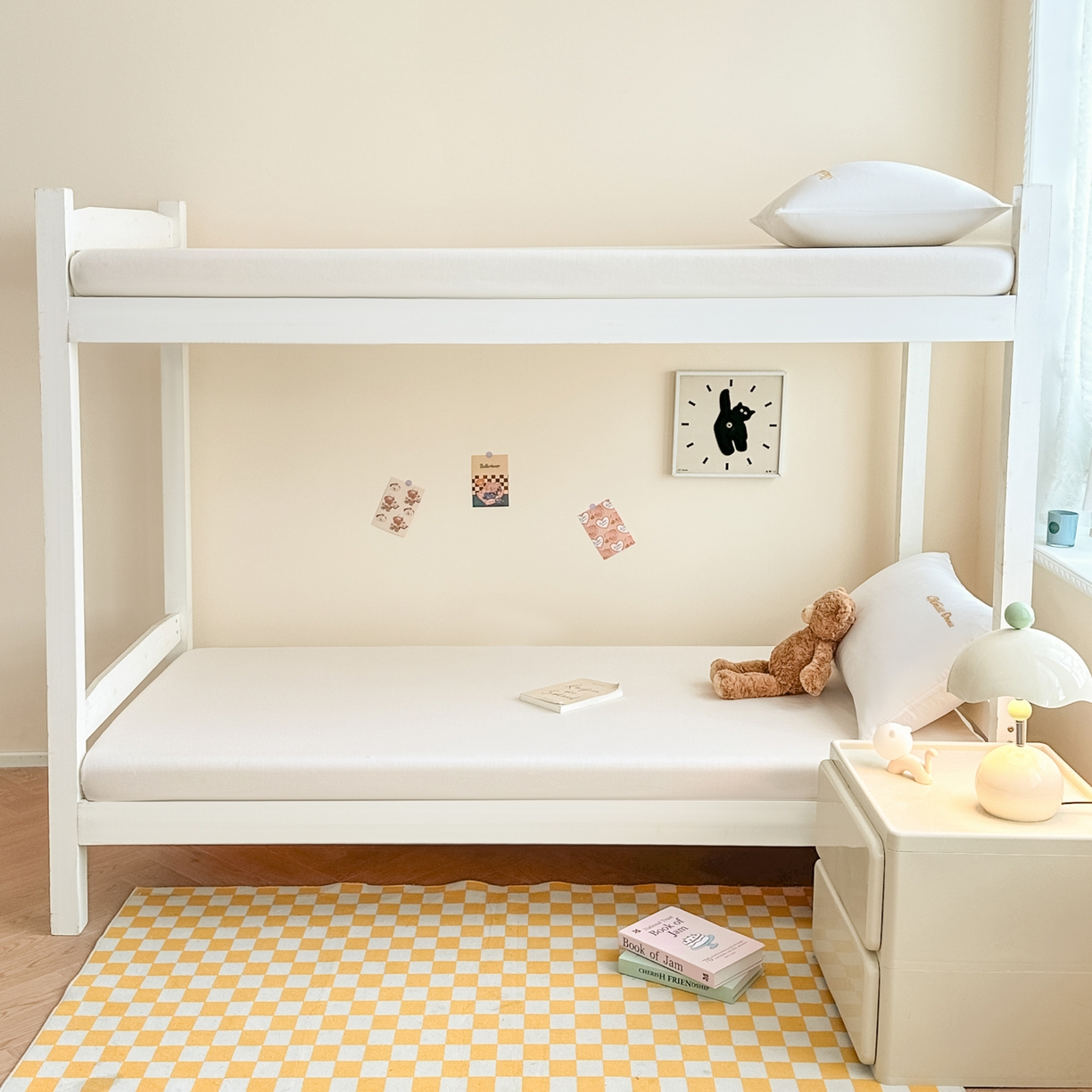 91家纺网 家纺一手货源 找家纺 摩妮卡 2025新款学生床笠上下铺全棉床笠三件套 高贵白