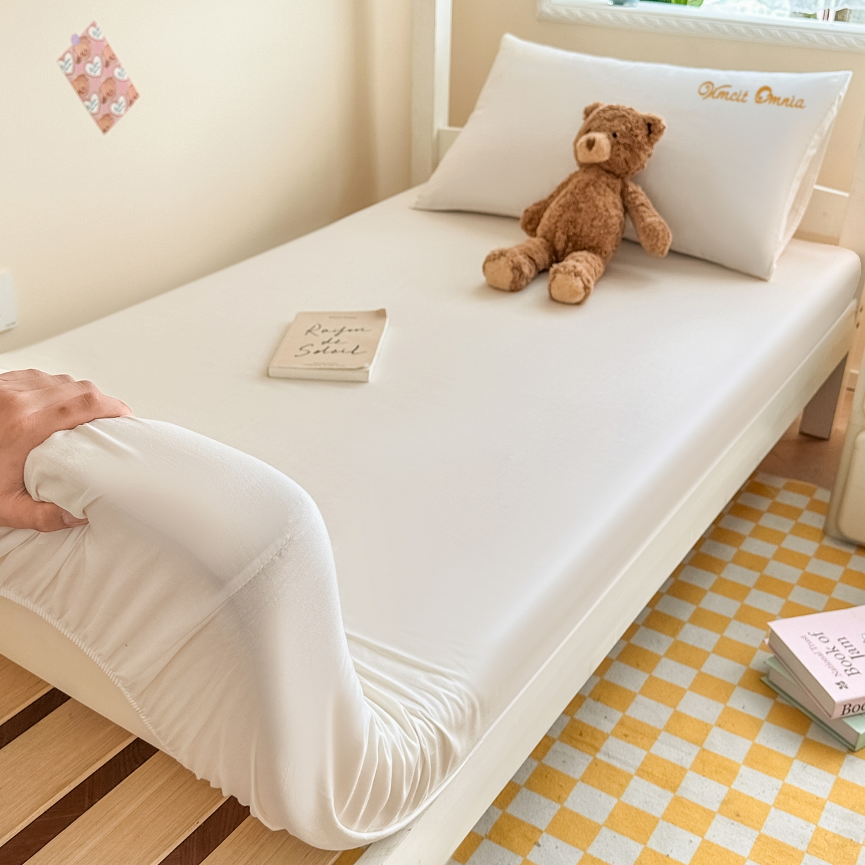 91家纺网 家纺一手货源 找家纺 摩妮卡 2025新款学生床笠上下铺全棉床笠三件套 高贵白