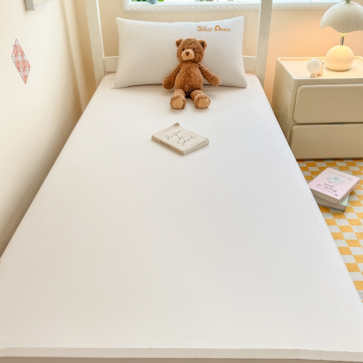 91家纺网 家纺一手货源 找家纺 摩妮卡 2025新款学生床笠上下铺全棉床笠三件套 高贵白