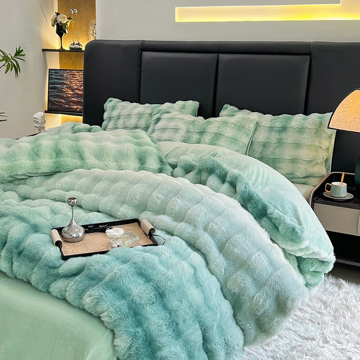 91家纺网 家纺一手货源 找家纺 金爱家 2025新品全消光牛奶绒A类纯色獭兔毛绒立体牛奶绒四件套 七彩泡泡绿