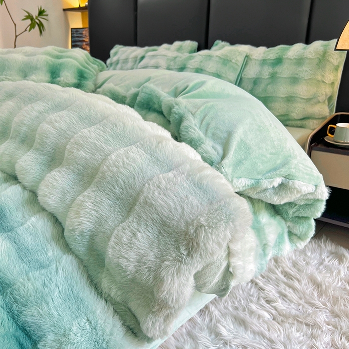 91家纺网 家纺一手货源 找家纺 金爱家 2025新品全消光牛奶绒A类纯色獭兔毛绒立体牛奶绒四件套 七彩泡泡绿