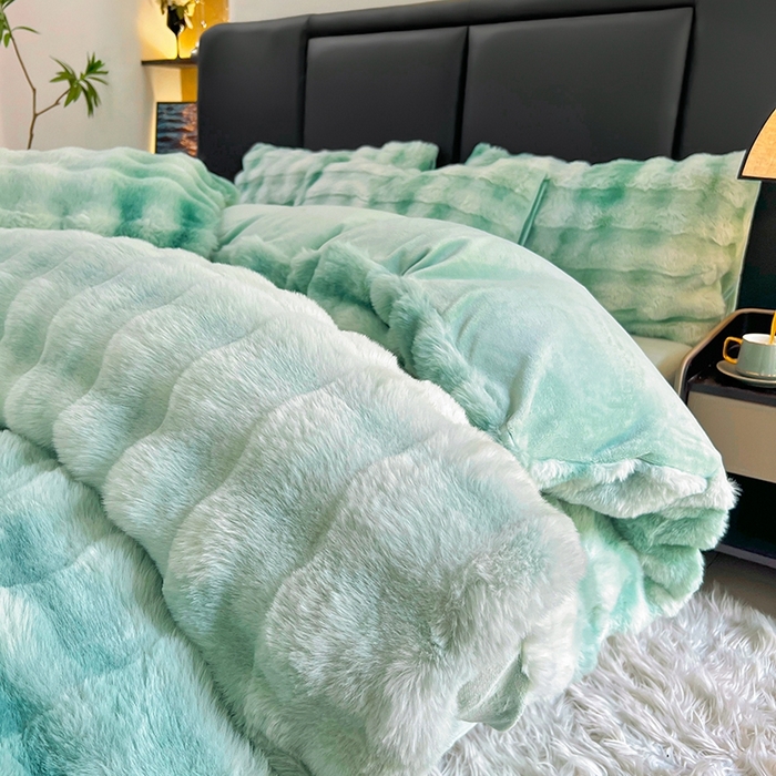 91家纺网 家纺一手货源 找家纺 金爱家 2025新品全消光牛奶绒A类纯色獭兔毛绒立体牛奶绒四件套 七彩泡泡绿