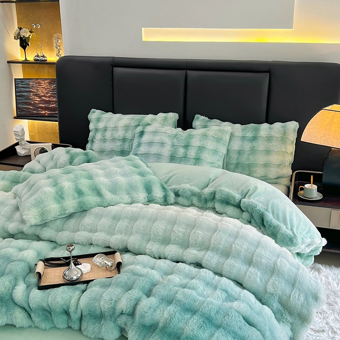 91家纺网 家纺一手货源 找家纺 金爱家 2025新品全消光牛奶绒A类纯色獭兔毛绒立体牛奶绒四件套 七彩泡泡绿