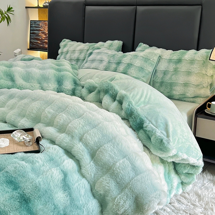 91家纺网 家纺一手货源 找家纺 金爱家 2025新品全消光牛奶绒A类纯色獭兔毛绒立体牛奶绒四件套 七彩泡泡绿