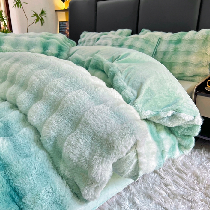 91家纺网 家纺一手货源 找家纺 金爱家 2025新品全消光牛奶绒A类纯色獭兔毛绒立体牛奶绒四件套 七彩泡泡绿