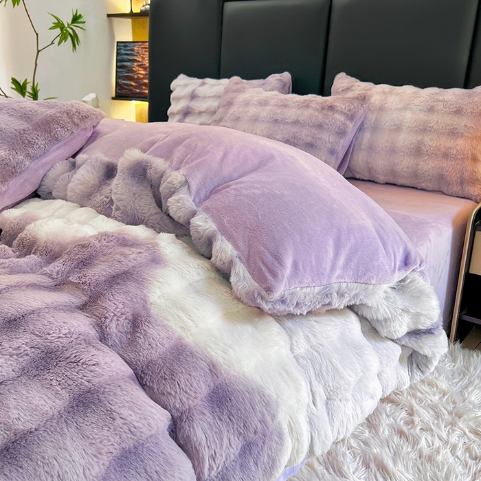 91家纺网 家纺一手货源 找家纺 金爱家 2025新品全消光牛奶绒A类纯色獭兔毛绒立体牛奶绒四件套 七彩泡泡紫