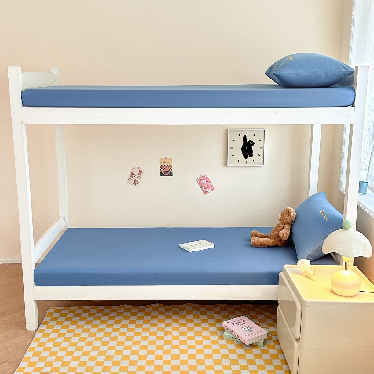 91家纺网 家纺一手货源 找家纺 摩妮卡 2025新款学生床笠上下铺全棉床笠三件套 皇家蓝