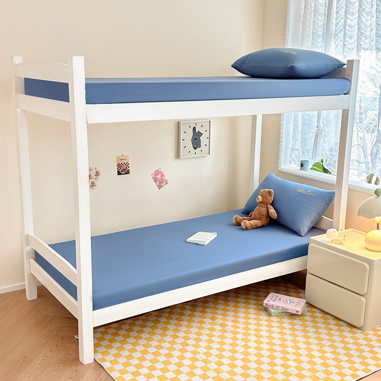 91家纺网 家纺一手货源 找家纺 摩妮卡 2025新款学生床笠上下铺全棉床笠三件套 皇家蓝