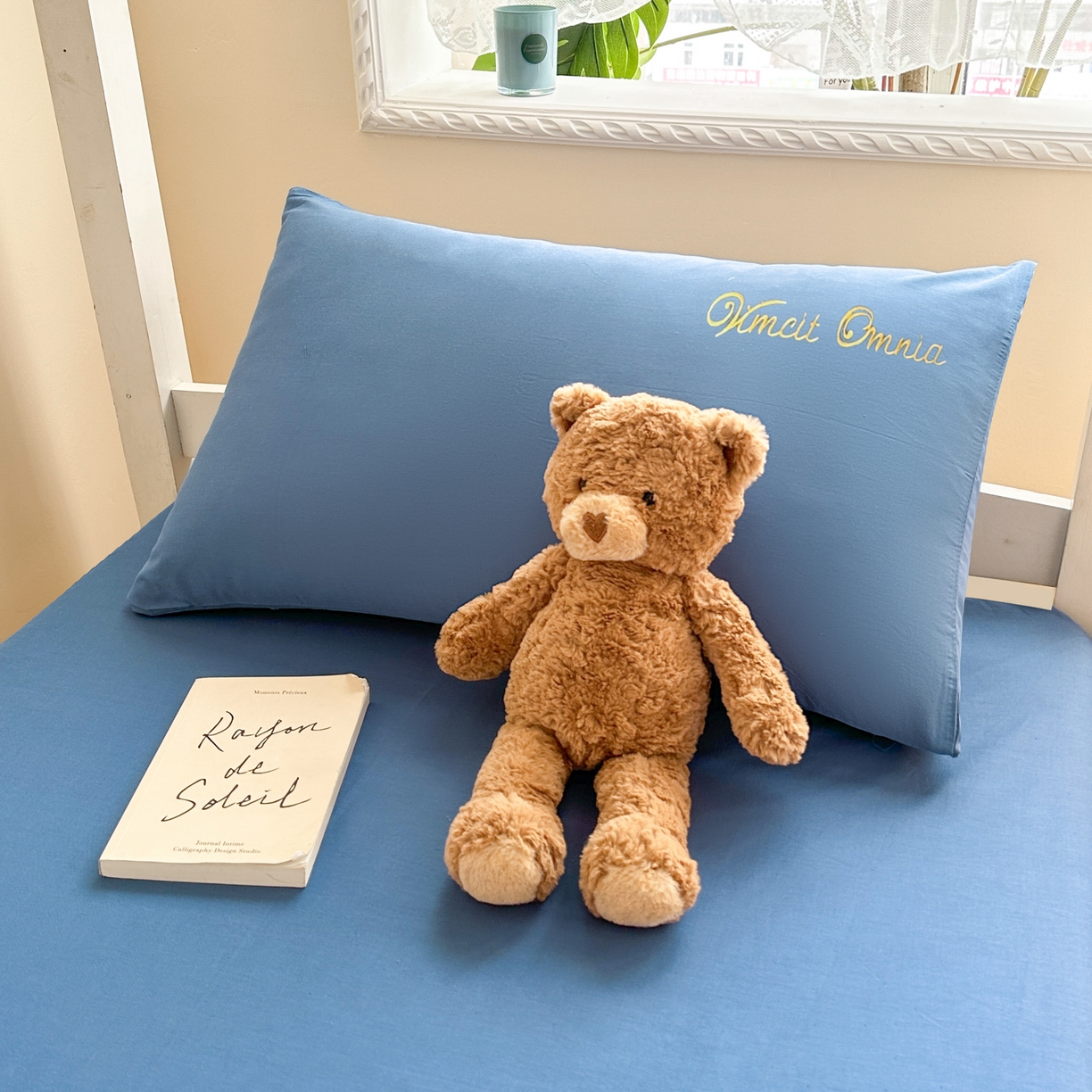 91家纺网 家纺一手货源 找家纺 摩妮卡 2025新款学生床笠上下铺全棉床笠三件套 皇家蓝