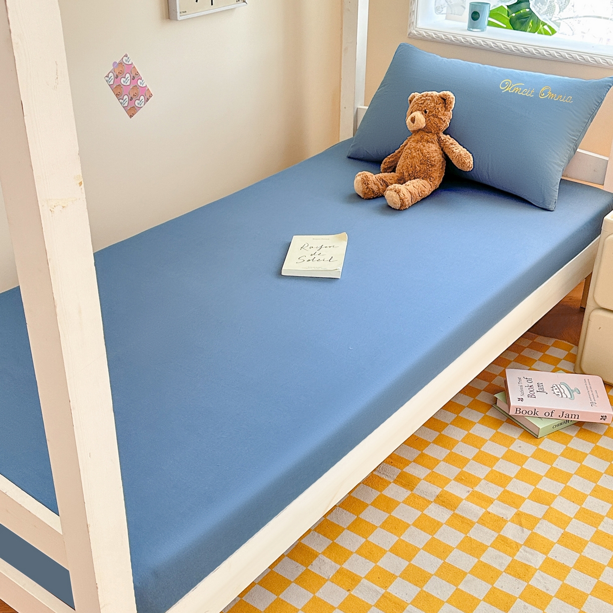 91家纺网 家纺一手货源 找家纺 摩妮卡 2025新款学生床笠上下铺全棉床笠三件套 皇家蓝