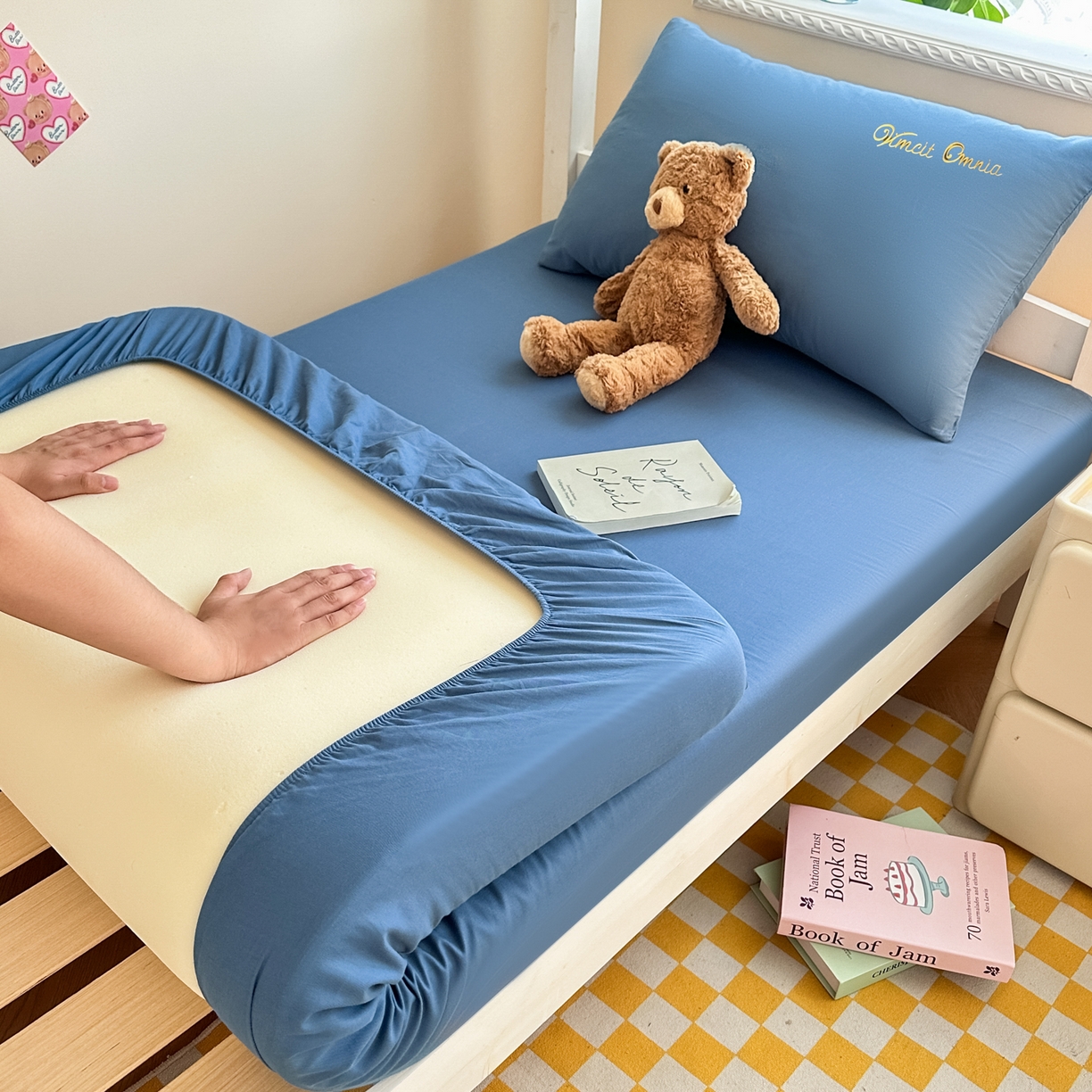 摩妮卡 2025新款学生床笠上下铺全棉床笠三件套 皇家蓝