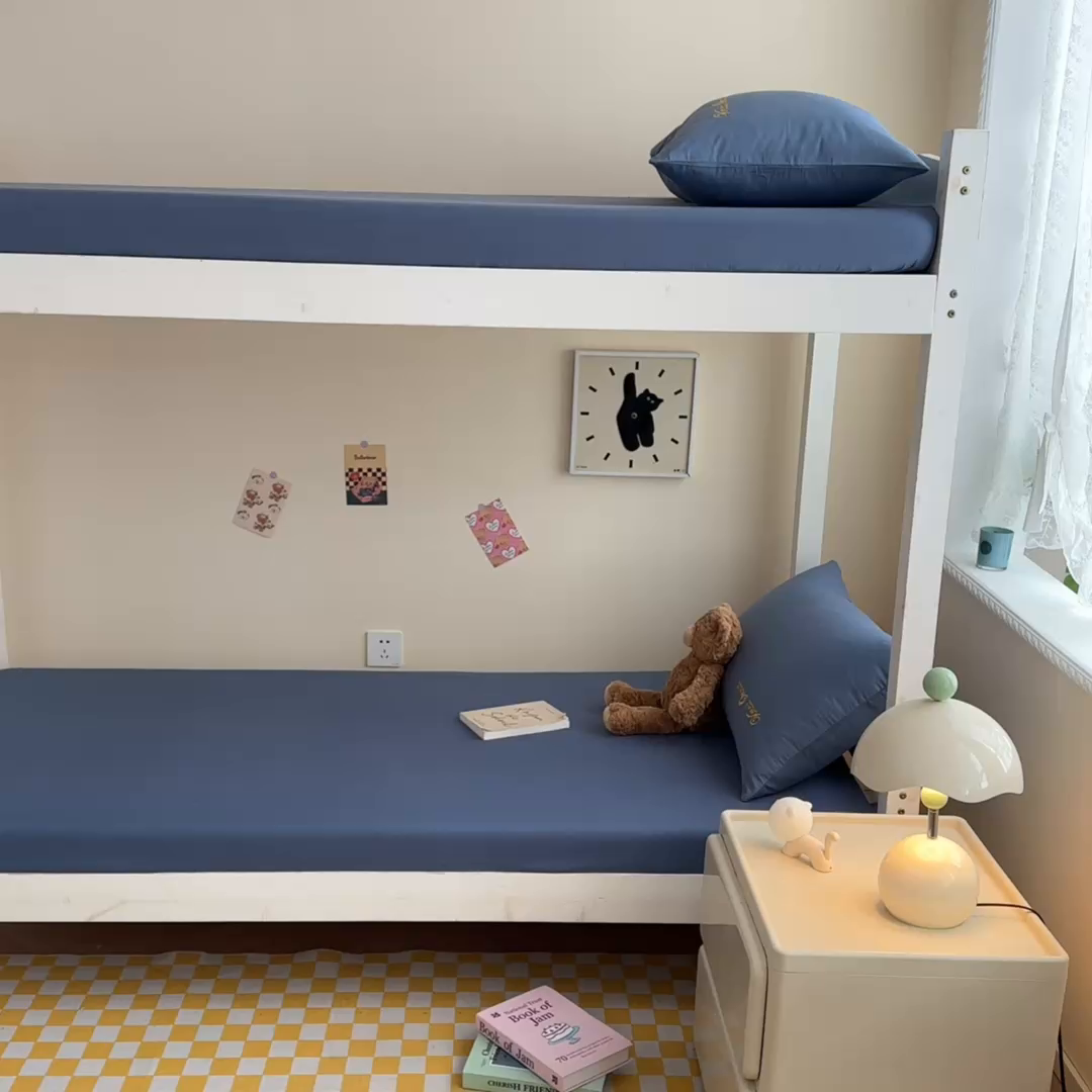 91家纺网 家纺一手货源 找家纺 摩妮卡 2025新款学生床笠上下铺全棉床笠三件套 皇家蓝