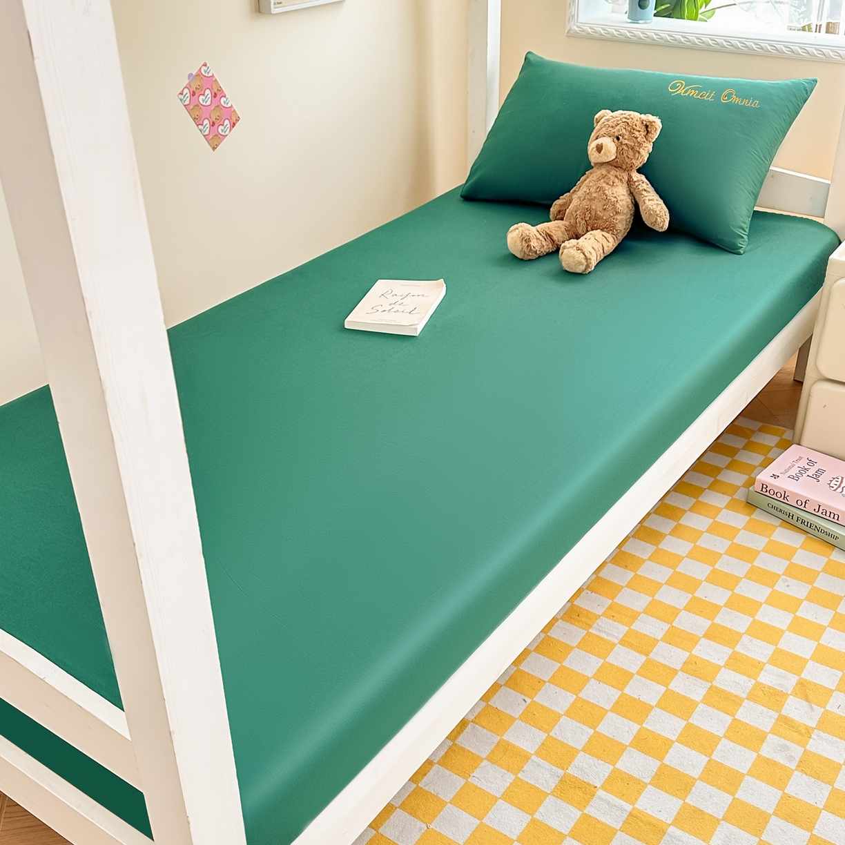 91家纺网 家纺一手货源 找家纺 摩妮卡 2025新款学生床笠上下铺全棉床笠三件套 墨绿色