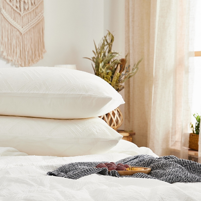 91家纺网 家纺一手货源 找家纺 贝尔 PELLHOME 日式北欧民宿大剪花水洗棉全棉四件套场景二（春节不打烊)（可抖音代发） 本白