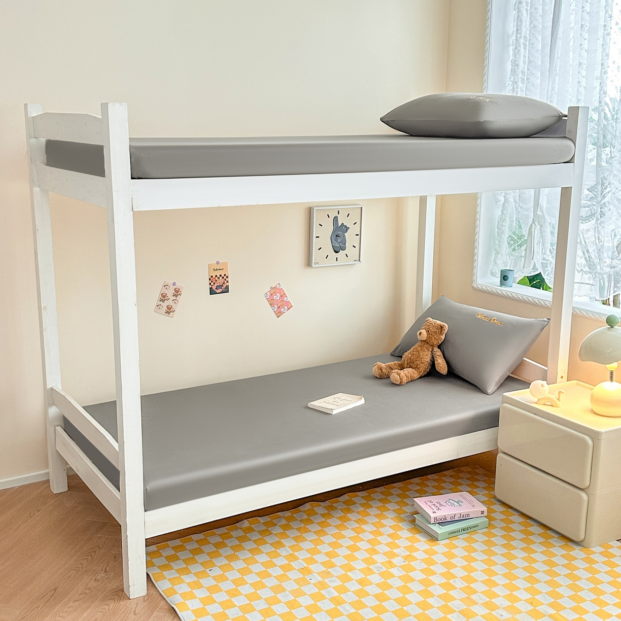 91家纺网 家纺一手货源 找家纺 摩妮卡 2025新款学生床笠上下铺全棉床笠三件套 银灰