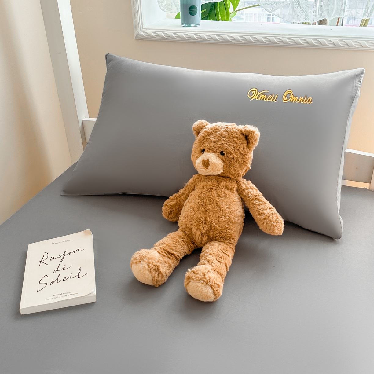 91家纺网 家纺一手货源 找家纺 摩妮卡 2025新款学生床笠上下铺全棉床笠三件套 银灰