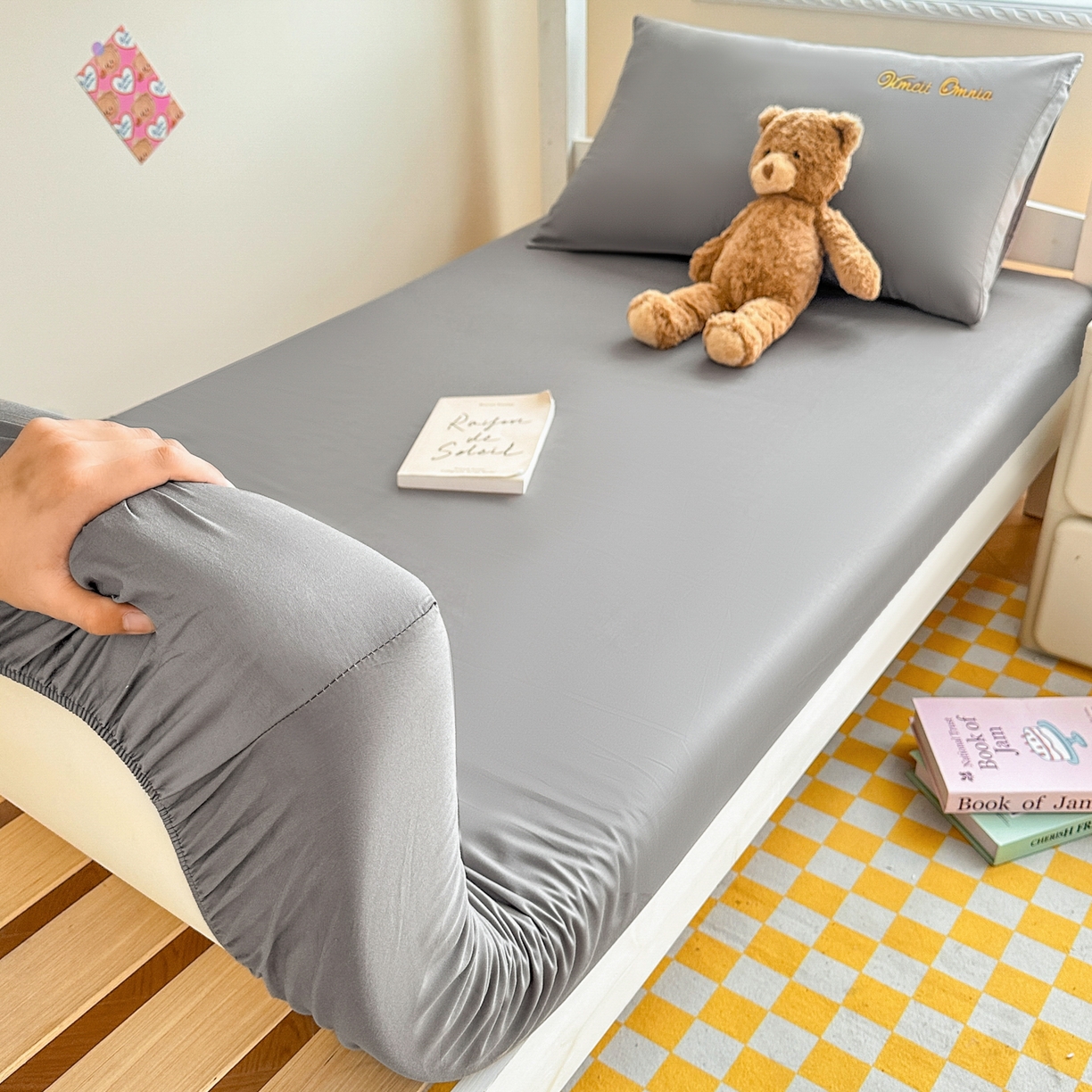 91家纺网 家纺一手货源 找家纺 摩妮卡 2025新款学生床笠上下铺全棉床笠三件套 银灰