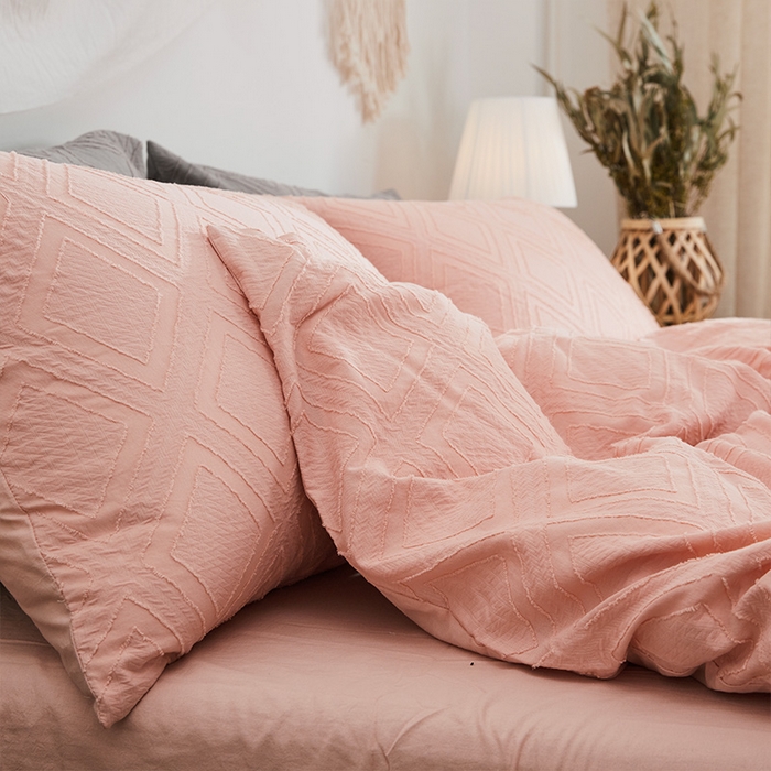 91家纺网 家纺一手货源 找家纺 贝尔 PELLHOME 日式北欧民宿大剪花水洗棉全棉四件套场景二（春节不打烊)（可抖音代发） 粉色