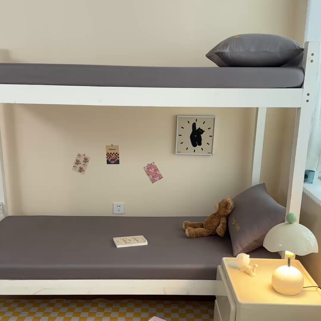 91家纺网 家纺一手货源 找家纺 摩妮卡 2025新款学生床笠上下铺全棉床笠三件套 银灰