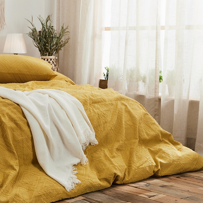 91家纺网 家纺一手货源 找家纺 贝尔 PELLHOME 日式北欧民宿大剪花水洗棉全棉四件套场景二（春节不打烊)（可抖音代发） 黄色