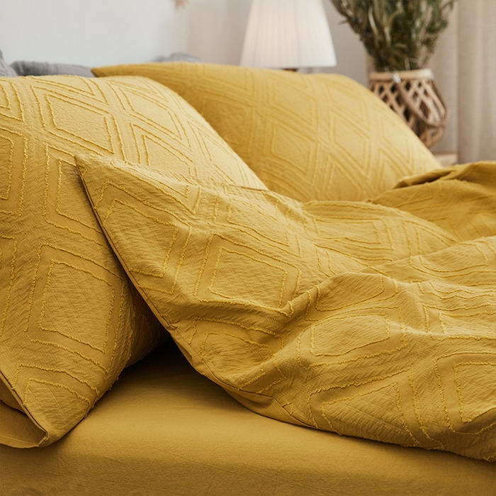 91家纺网 家纺一手货源 找家纺 贝尔 PELLHOME 日式北欧民宿大剪花水洗棉全棉四件套场景二（春节不打烊)（可抖音代发） 黄色