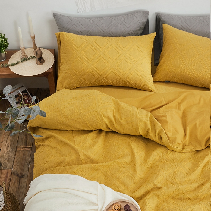 91家纺网 家纺一手货源 找家纺 贝尔 PELLHOME 日式北欧民宿大剪花水洗棉全棉四件套场景二（春节不打烊)（可抖音代发） 黄色